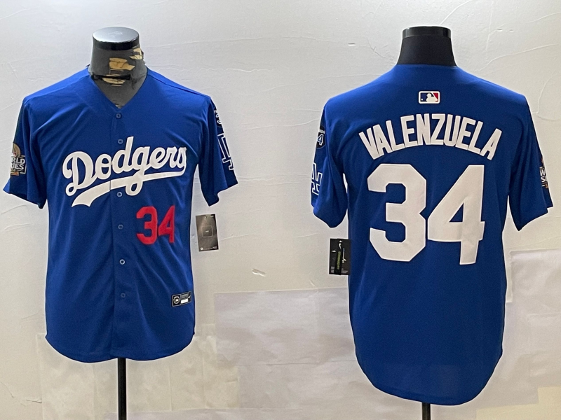 Men Los Angeles Dodgers #34 Valenzuela 2024 World series patch blue jersey 20241120125->los angeles dodgers->MLB Jersey